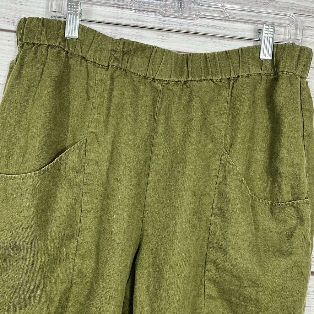 Quince 100% European Linen Pants Women’s Lg Martini Olive Pull On Ankle Elastic
